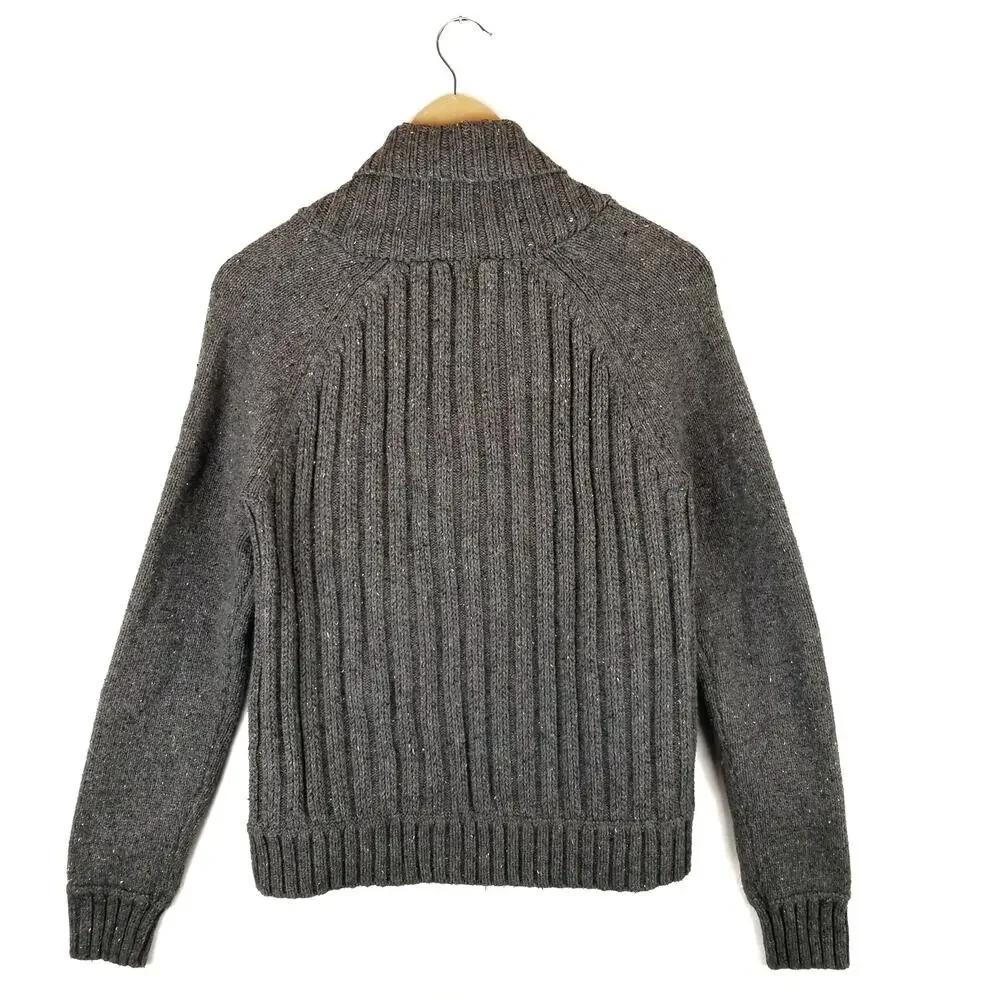 Eddie Bauer Gray Ribbed Cotton Blend Grandpa Cardigan Size L Large